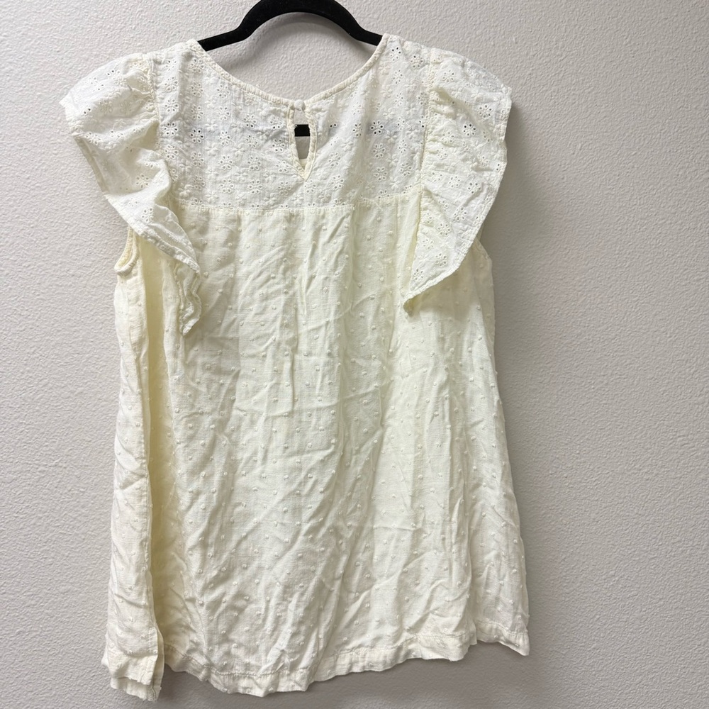 Oddy Light Yellow Eyelet Flutter Sleeve Blouse XL Boho Cottagecore Top - Picture 4 of 9